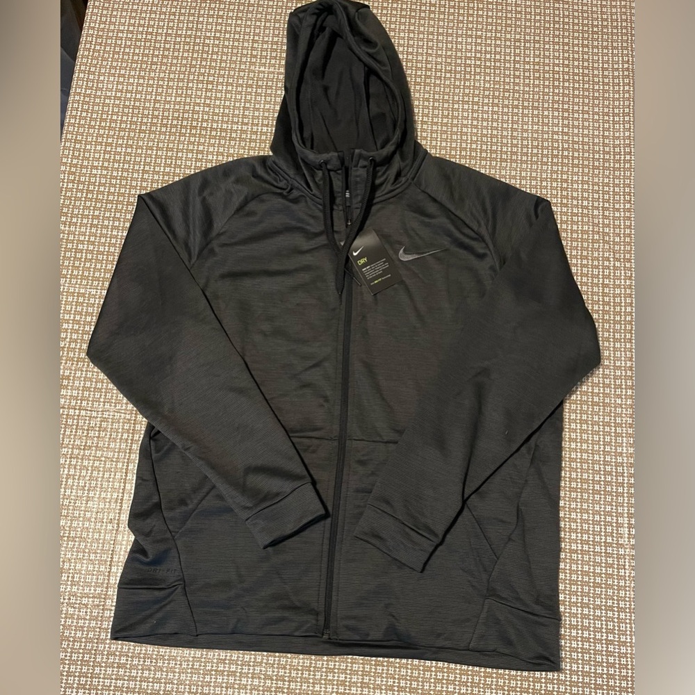 Nike Dri Fit Full Zip Hooded Black Heather Striped Jacket Men’s XL NWT